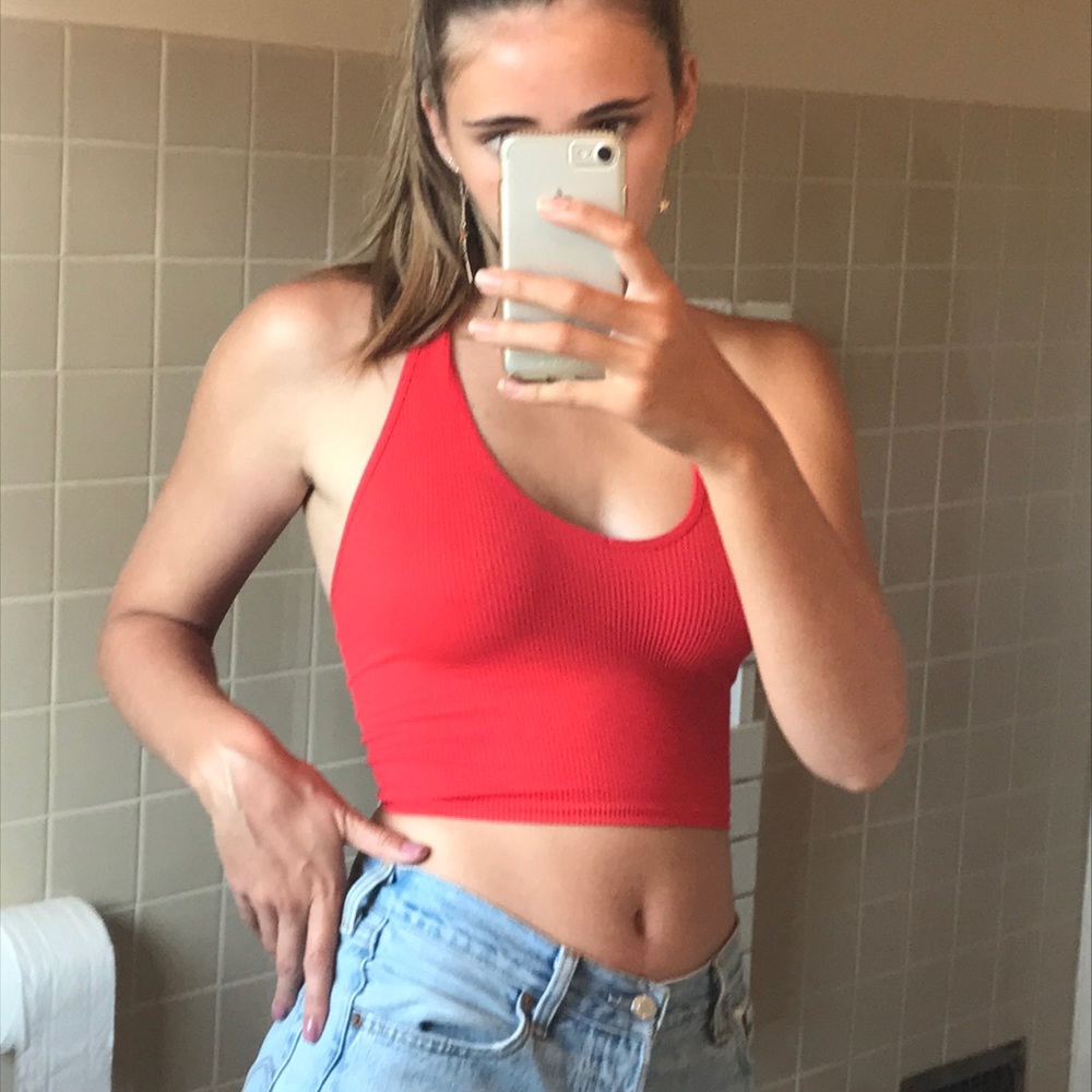 red orange halter top